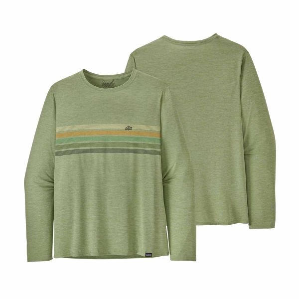 Patagonia Men's Long-Sleeved Capilene® Cool Daily Graphic Shirt Line Logo Ridge Stripe: Salvia Green X-Dye