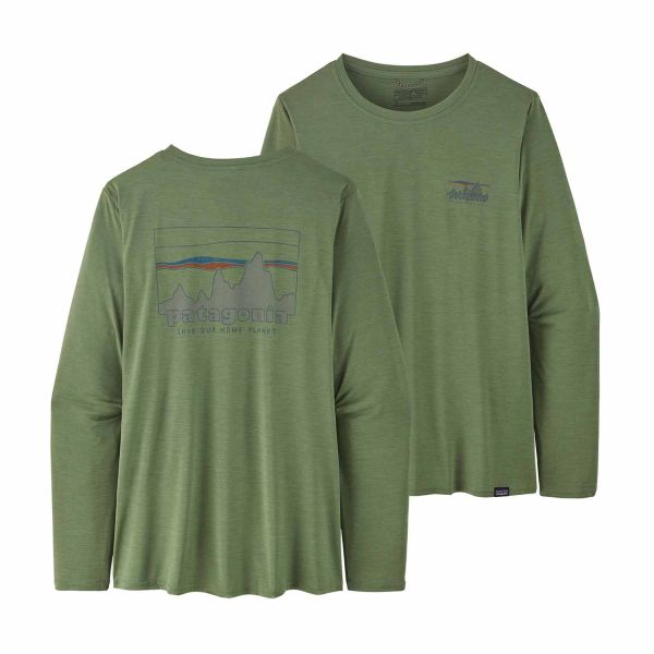 Patagonia Women's Long-Sleeved Capilene® Cool Daily Graphic Shirt ´73 Skyline: Sedge Green X-Dye