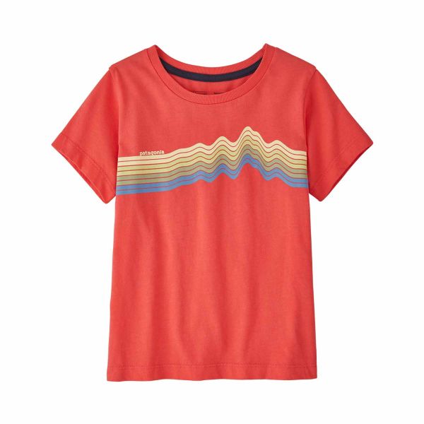 Patagonia Baby Regenerative Organic Certified Cotton Graphic T-Shirt Ridge Rise Stripe: Coral