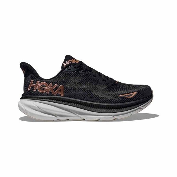 Hoka Clifton 9 Damen Laufschuh - black / rose gold Seitenansicht