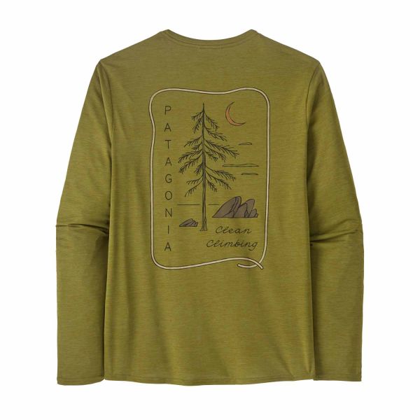 Patagonia Men's Long-Sleeved Cap Cool Daily Graphic Shirt Clean Climb Roots: Graze Green