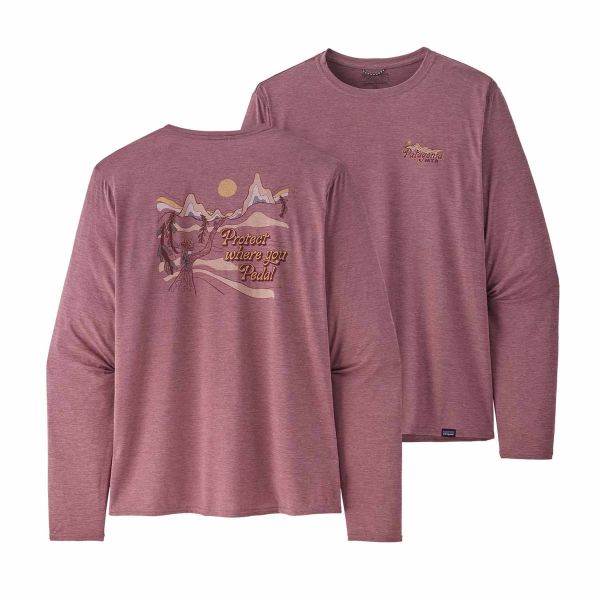 Patagonia M'S Longsleeve Cap Cool Daily Graphic Shirt - Lands - Herren - Protect Pedal: Evening Mauve X-Dye (PEMX)