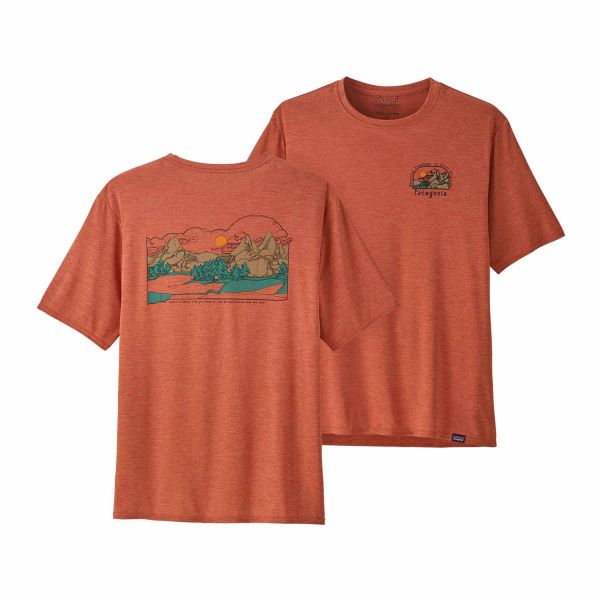 Patagonia Man's Capilene® Cool Daily Graphic Shirt Lands Lost And Found: Quartz Coral X-Dye