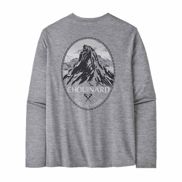Patagonia Men's Long-Sleeved Cap Cool Daily Graphic Shirt Chouinard Crest: Feather Grey