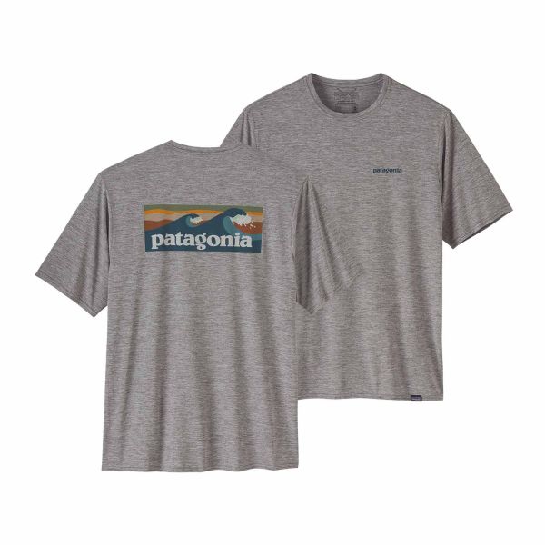 Patagonia M´s Capilene Cool Daily Graphic Shirt Boardshort Logo Abalone Blue: Feather Grey