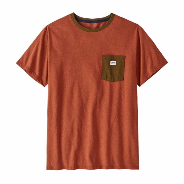 Patagonia Shop Sticker Pocket Responsibili-Tee - Unisex T-Shirt - Henna Brown