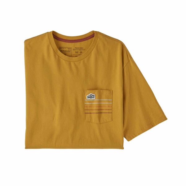Patagonia Men's Line Logo Ridge Stripe Organic Pocket T-Shirt Cabin Gold
