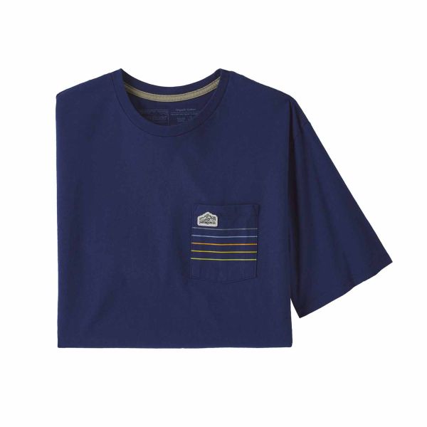 Patagonia Men's Line Logo Ridge Stripe Organic Pocket T-Shirt Sound Blue