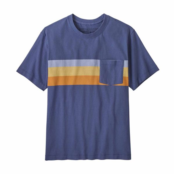 Patagonia Men's Cotton in Conversion Midweight Pocket Tee The Point Stripe: Current Blue