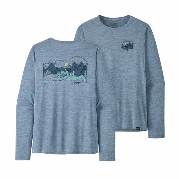 Patagonia M'S Longsleeve Cap Cool Daily Graphic Shirt Lost And Found: Steam Blue X-Dye